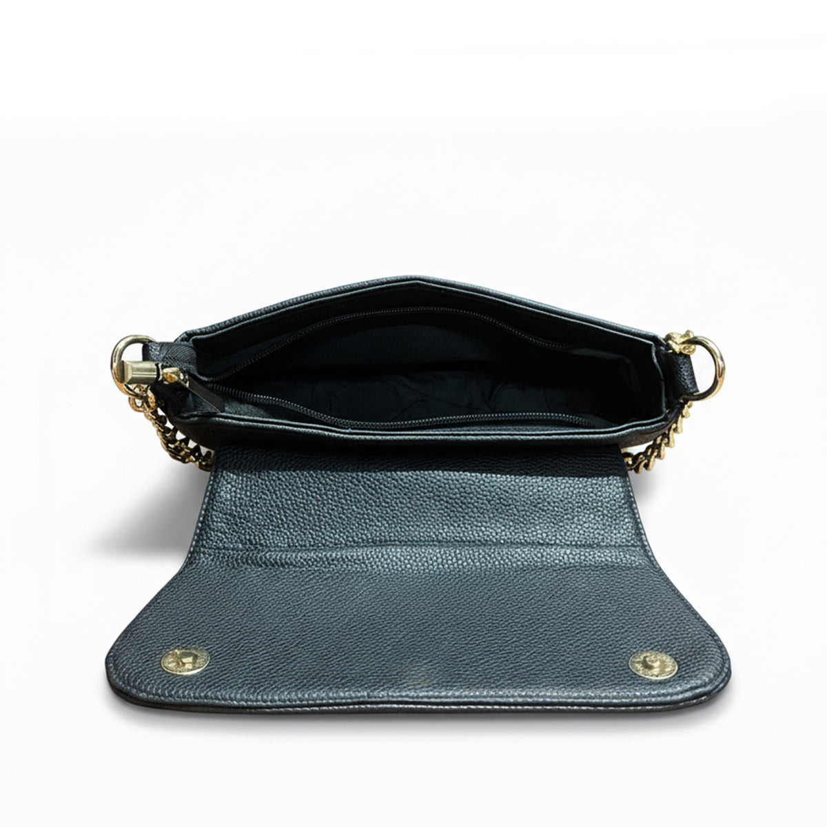 Elegant Textured Flap Shoulder Bag with Gold Chain Strap