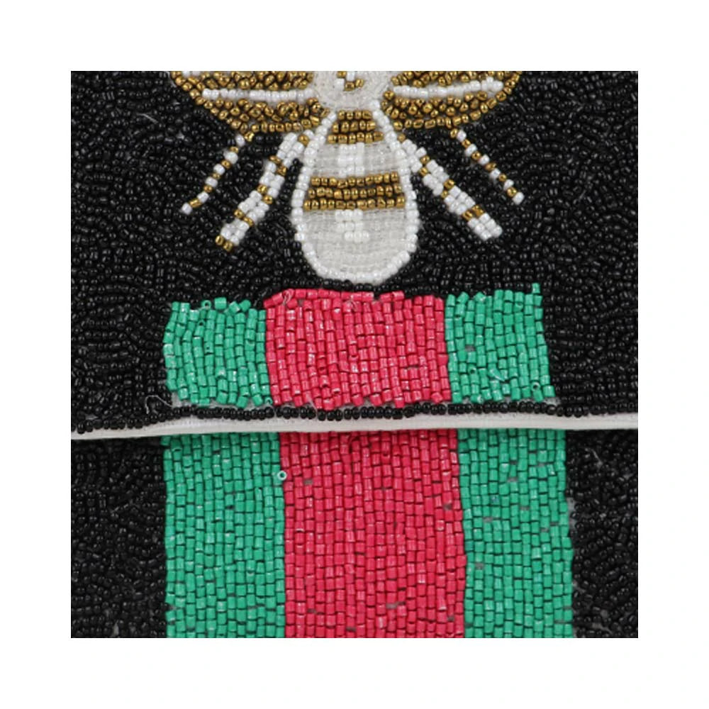Women’s Bee Embellished Beaded Clutch with Detachable Chain Strap
