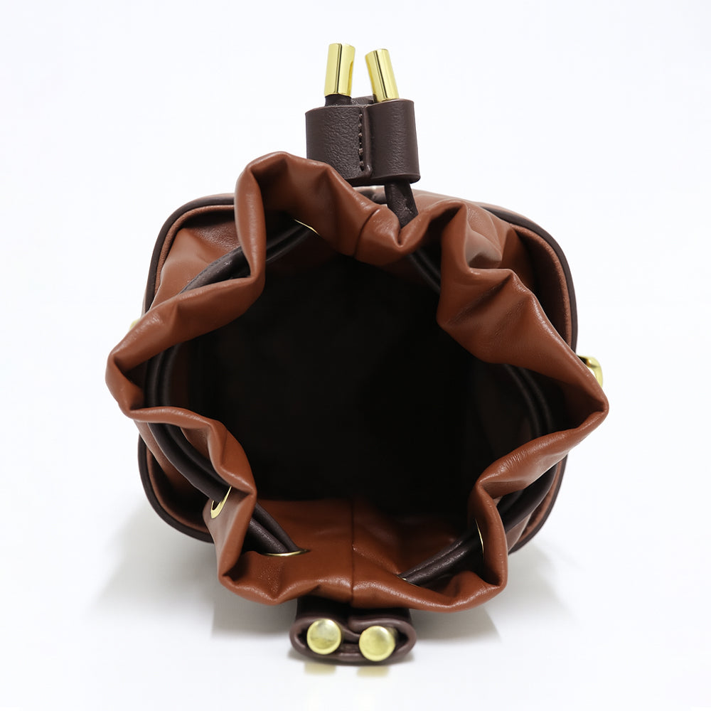 Floral Embroidered Charcoal Bucket Bag with Drawstring Closure