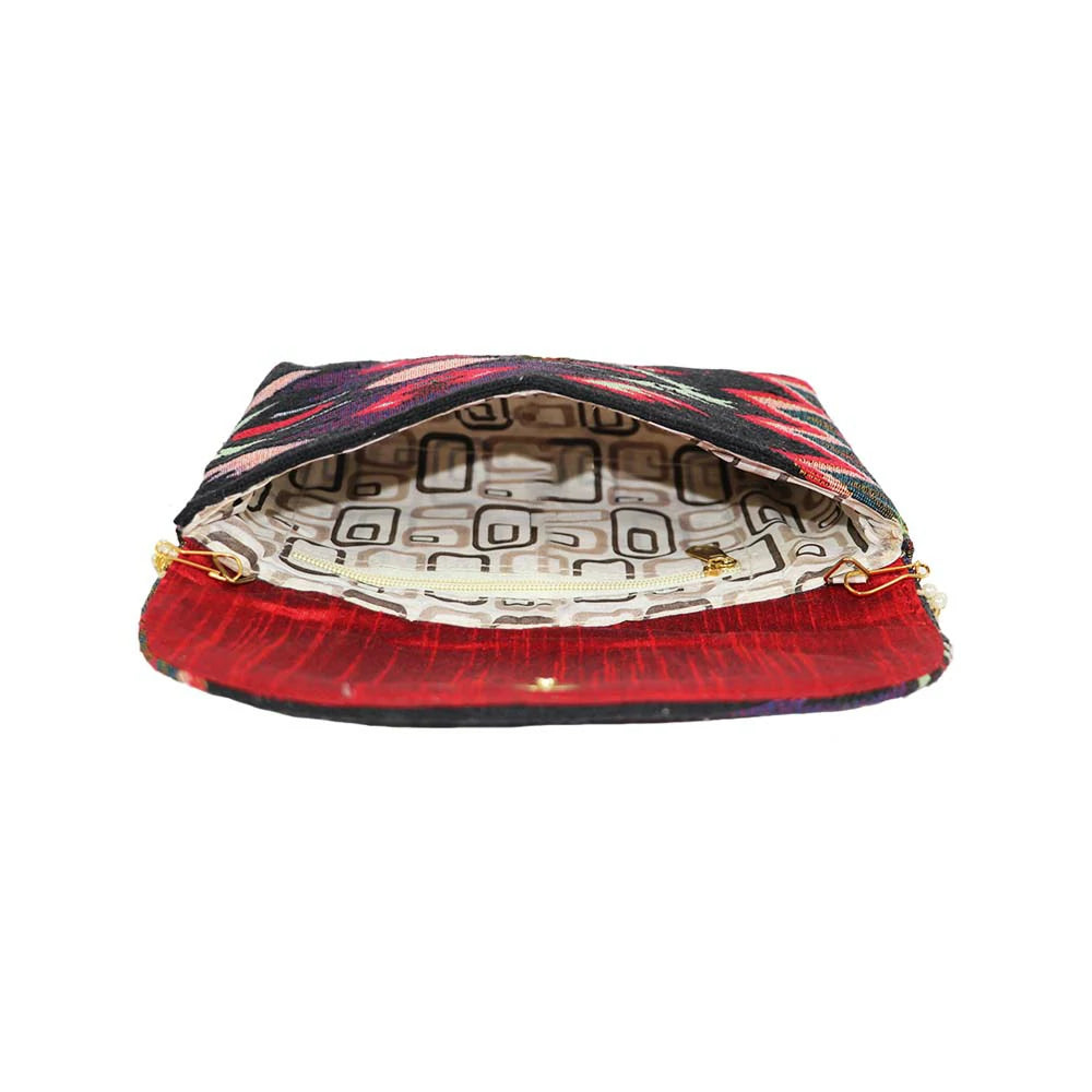 Women’s Multicolor Embroidered Clutch with Detachable Chain Strap