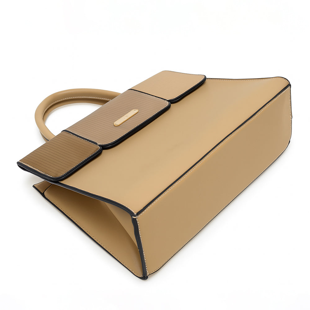 Elegant Striped Flap Top Handle Handbag