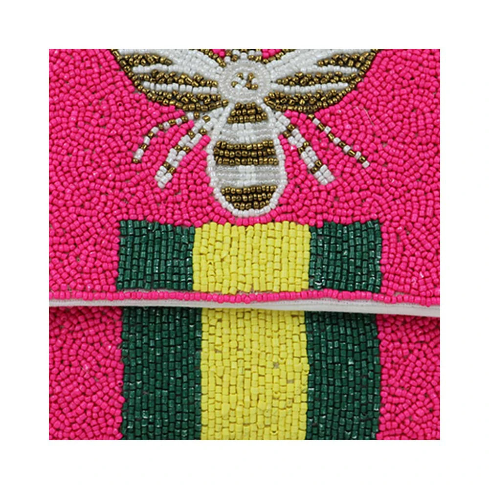 Women’s Bee Embellished Beaded Clutch with Detachable Chain Strap