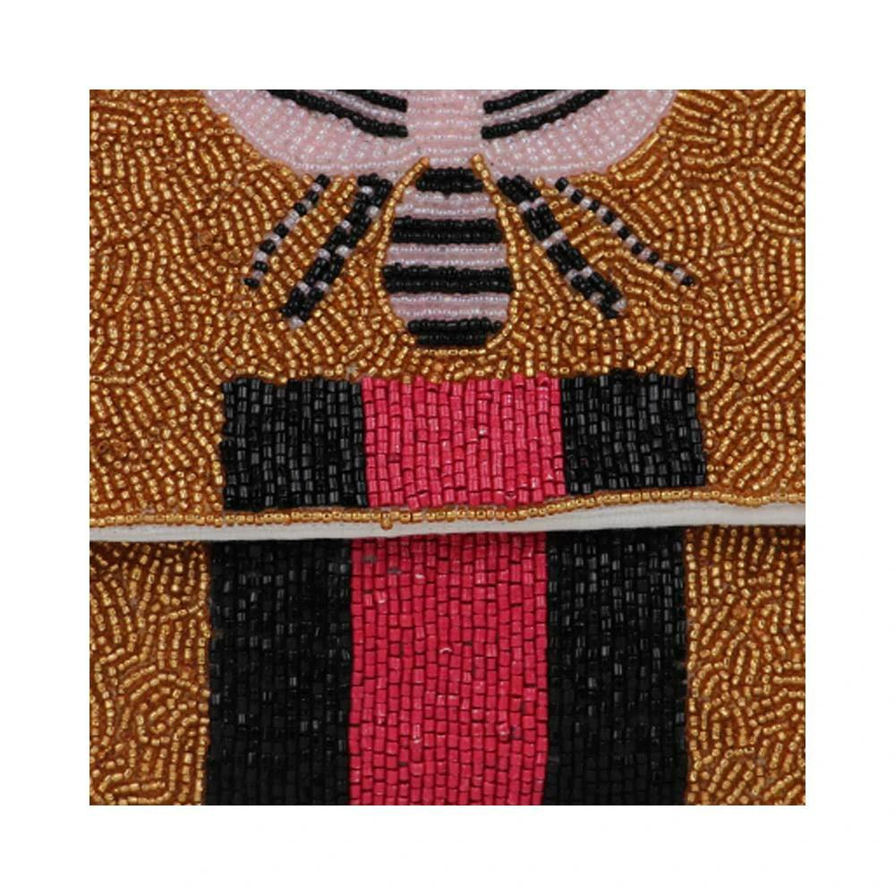 Women’s Bee Embellished Beaded Clutch with Detachable Chain Strap