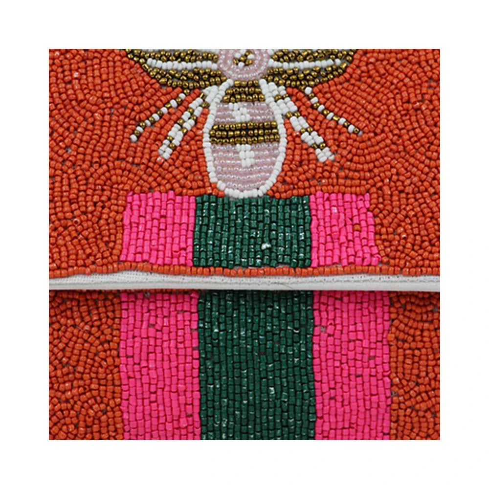 Women’s Bee Embellished Beaded Clutch with Detachable Chain Strap