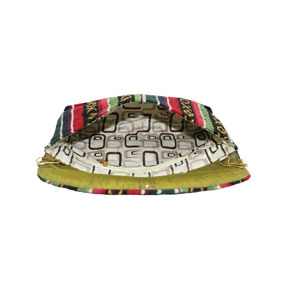 Women’s Multicolor Embroidered Clutch with Detachable Chain Strap