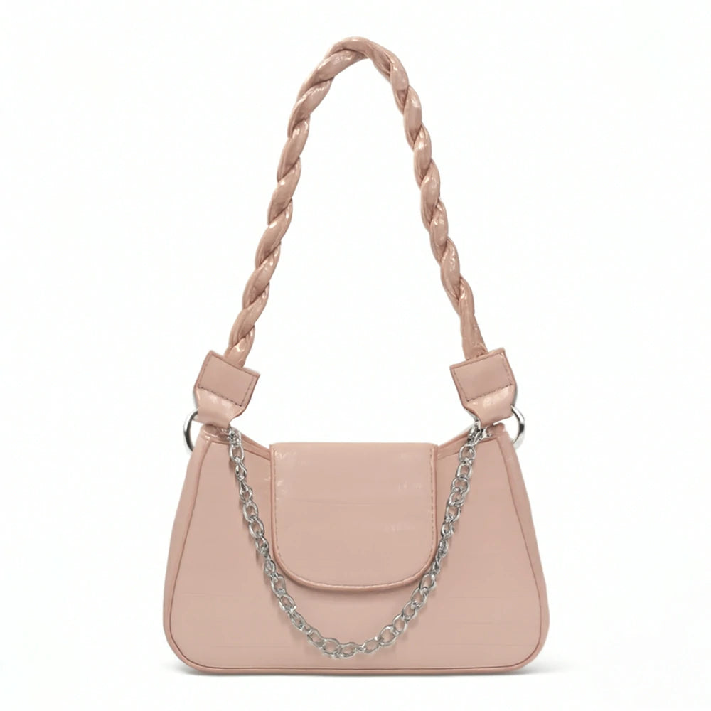 Blush Braided Handle Shoulder Bag with Chain Detail