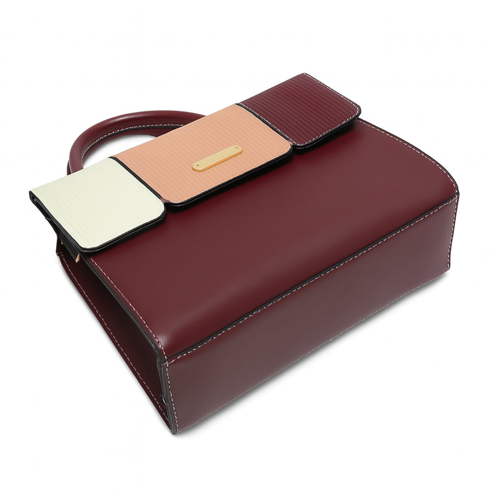 Elegant Striped Flap Top Handle Handbag