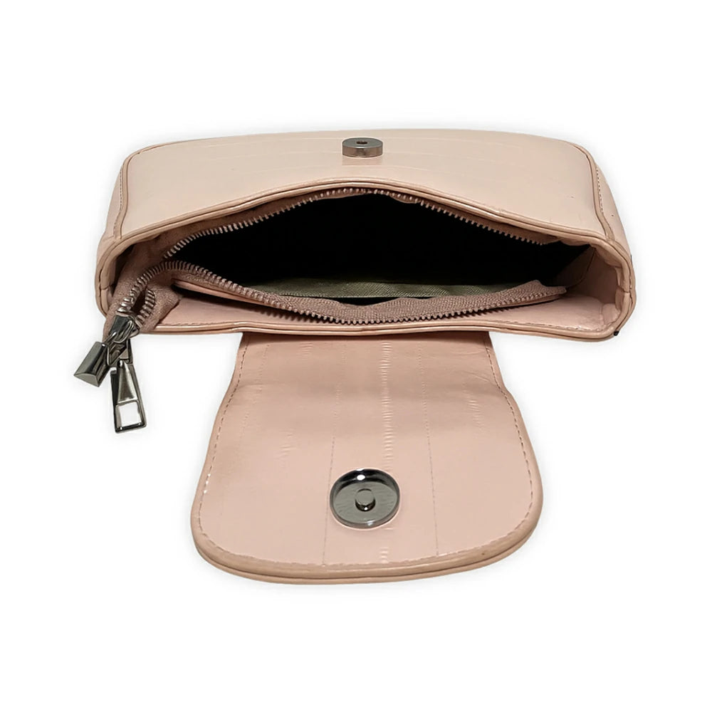 Blush Braided Handle Shoulder Bag with Chain Detail