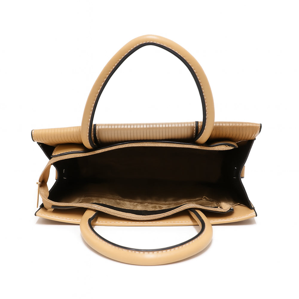 Elegant Striped Flap Top Handle Handbag