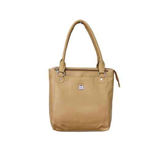 Tan Shoulder Handbag with Multiple Zipper Pockets Stylish Daily Use Tote Bag
