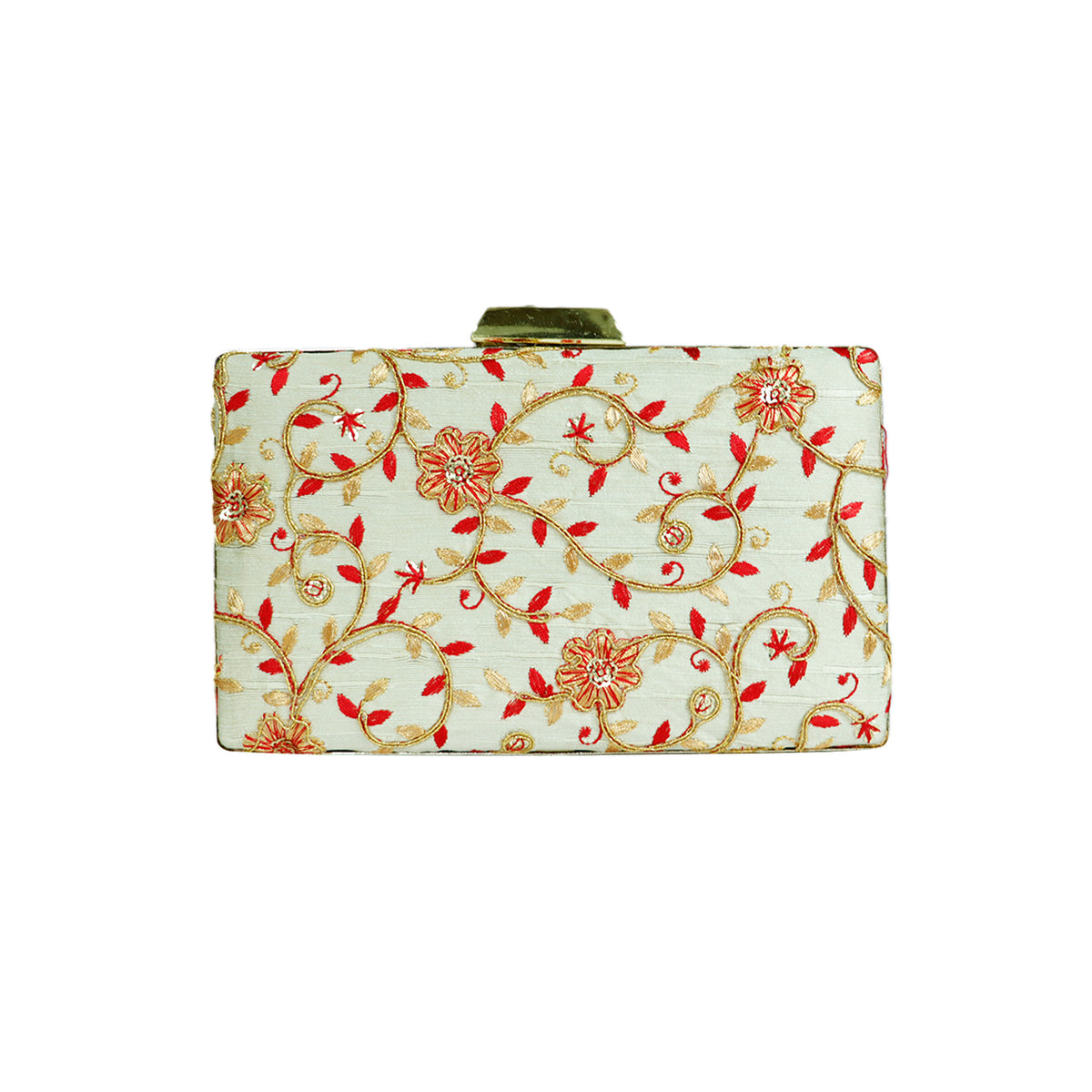 Floral Embroidered Evening Clutch Bag with Gold Chain Handle Wedding Party