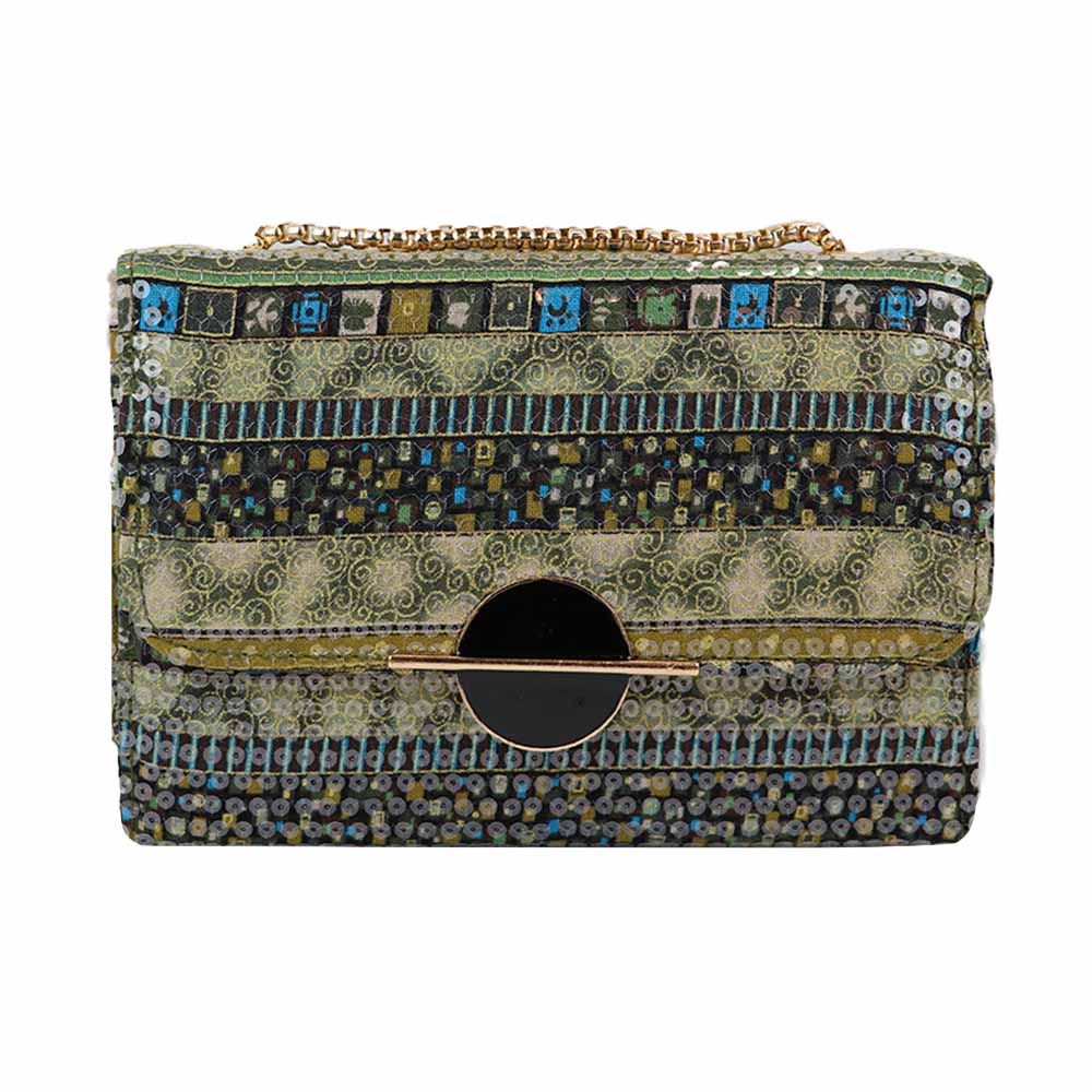 Clutch Bag with Gold Chain Strap Stylish Party Handbag - Multicolor Green