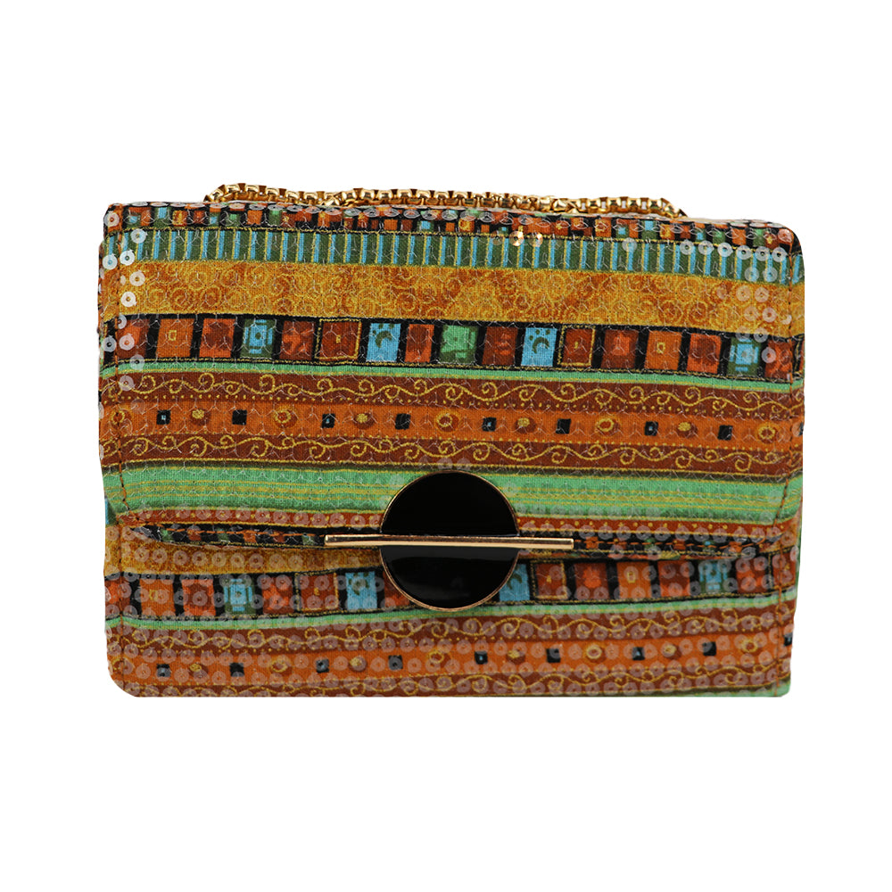 Clutch Bag with Gold Chain Strap Stylish Party Handbag - Multicolor
