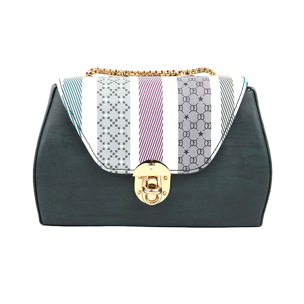 Chain Strap Sling Bag with Pattern Flap bag