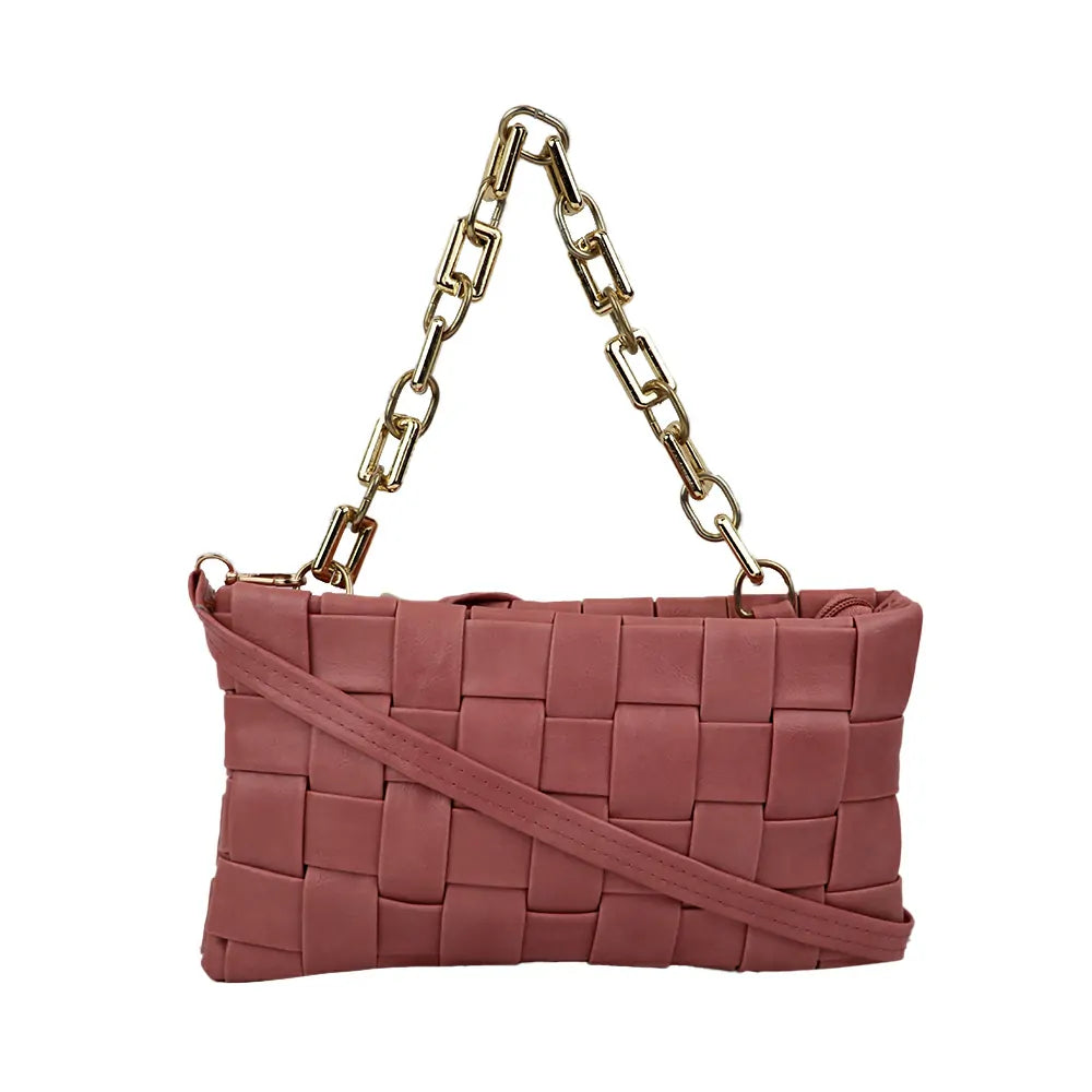 Woven Shoulder Bag with Gold Chain Strap Fashion Party Sling bag