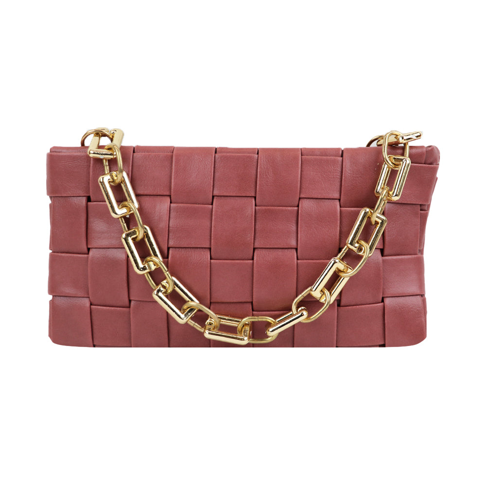 Woven Shoulder Bag with Gold Chain Strap Fashion Party Sling bag