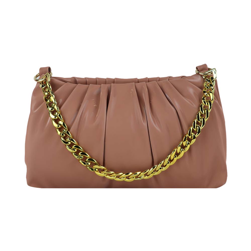 Velvet Pattern Shoulder Bag with Gold Chain Strap Teddy Charm Fashion