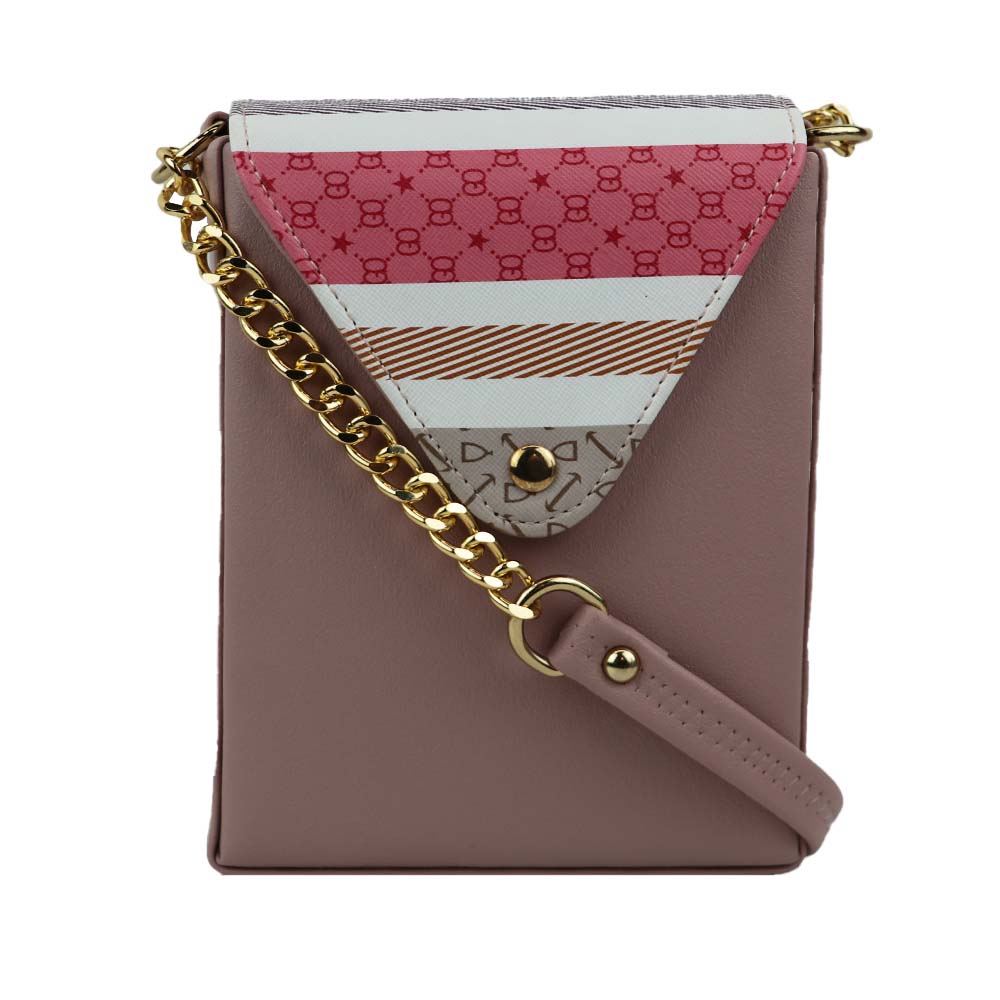 Texture Sling Bag with Gold Chain Strap - Pink
