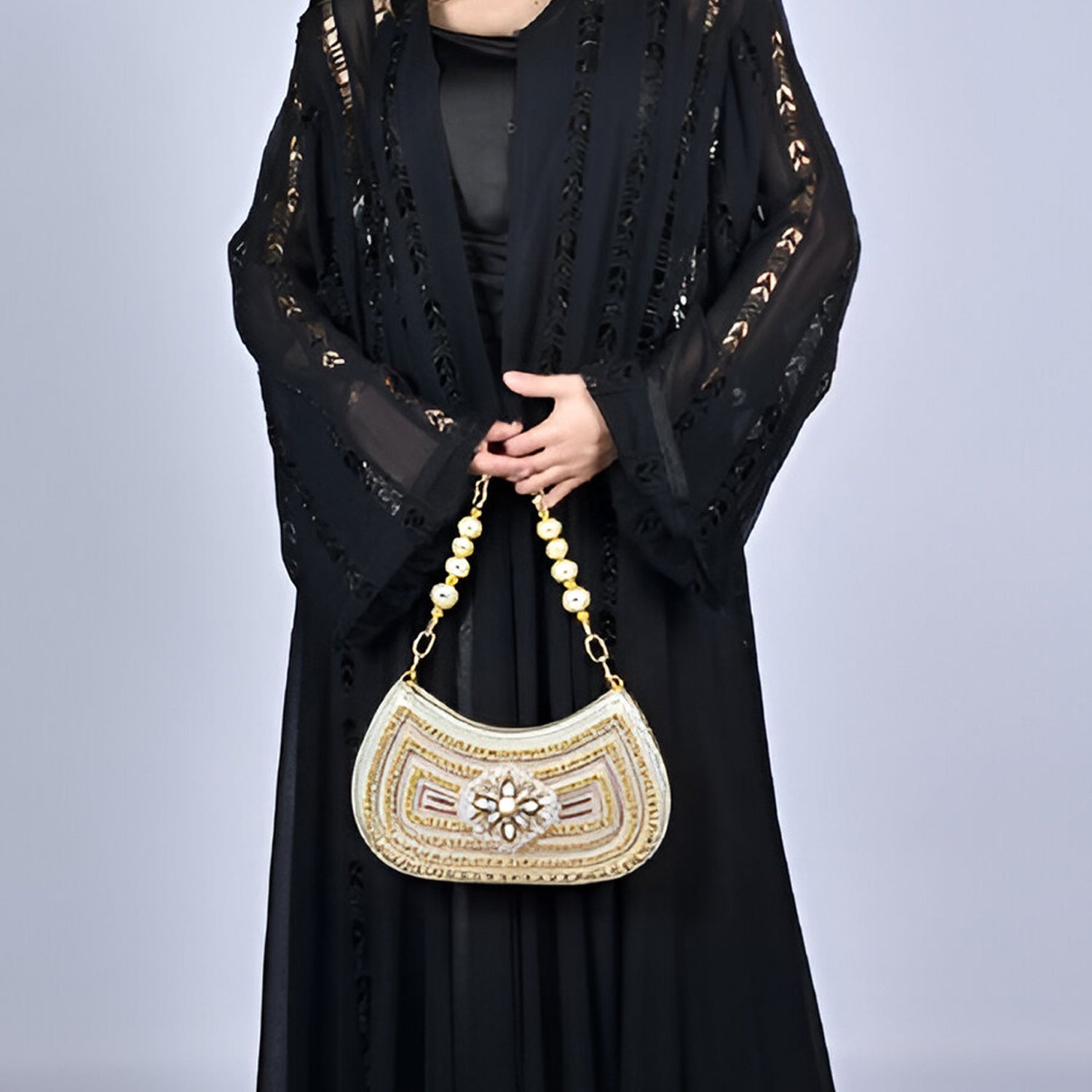 Crystal Embellished Clutch - Beige
