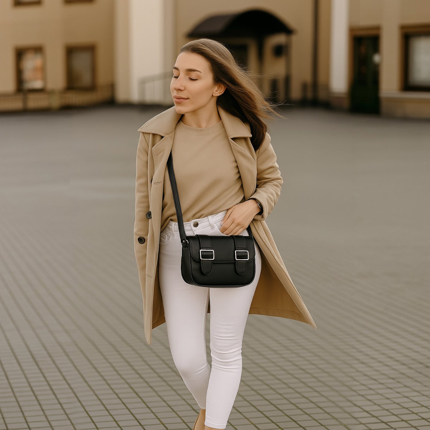 Buckle Crossbody Bag - Black