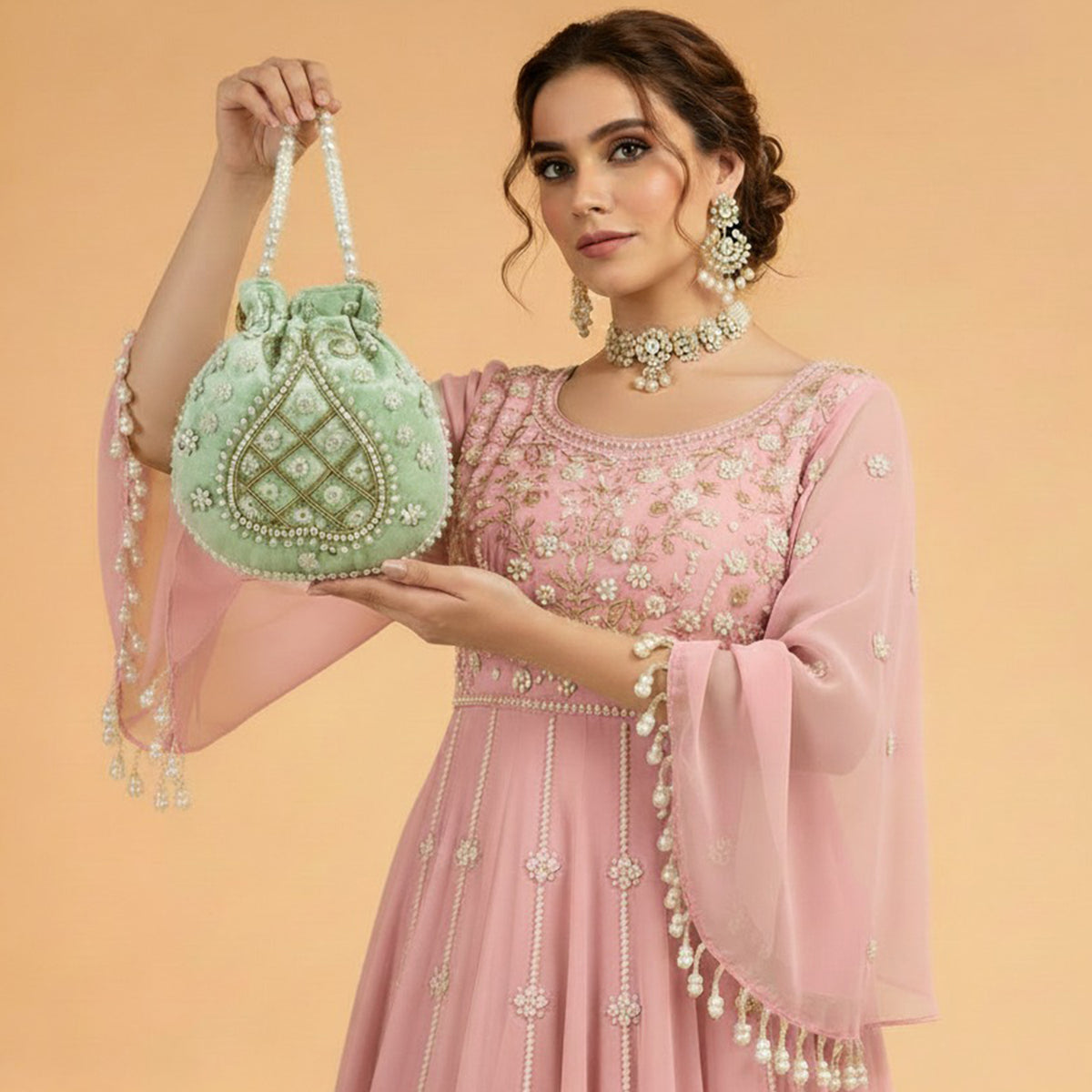 Pearl-Embroidered Potli Bag – Ethnic Elegance
