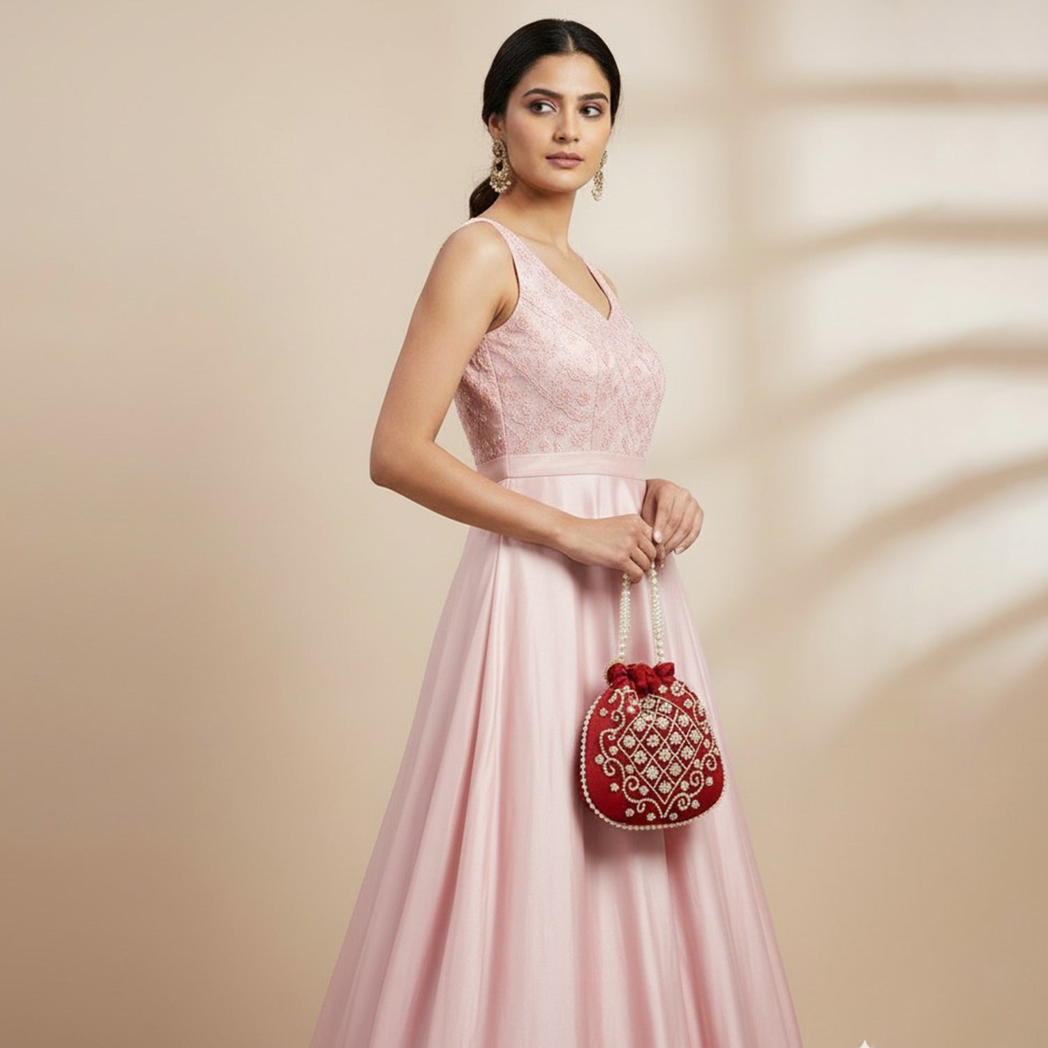 Pearl-Embroidered Potli Bag – A Timeless Ethnic Charm - Maroon