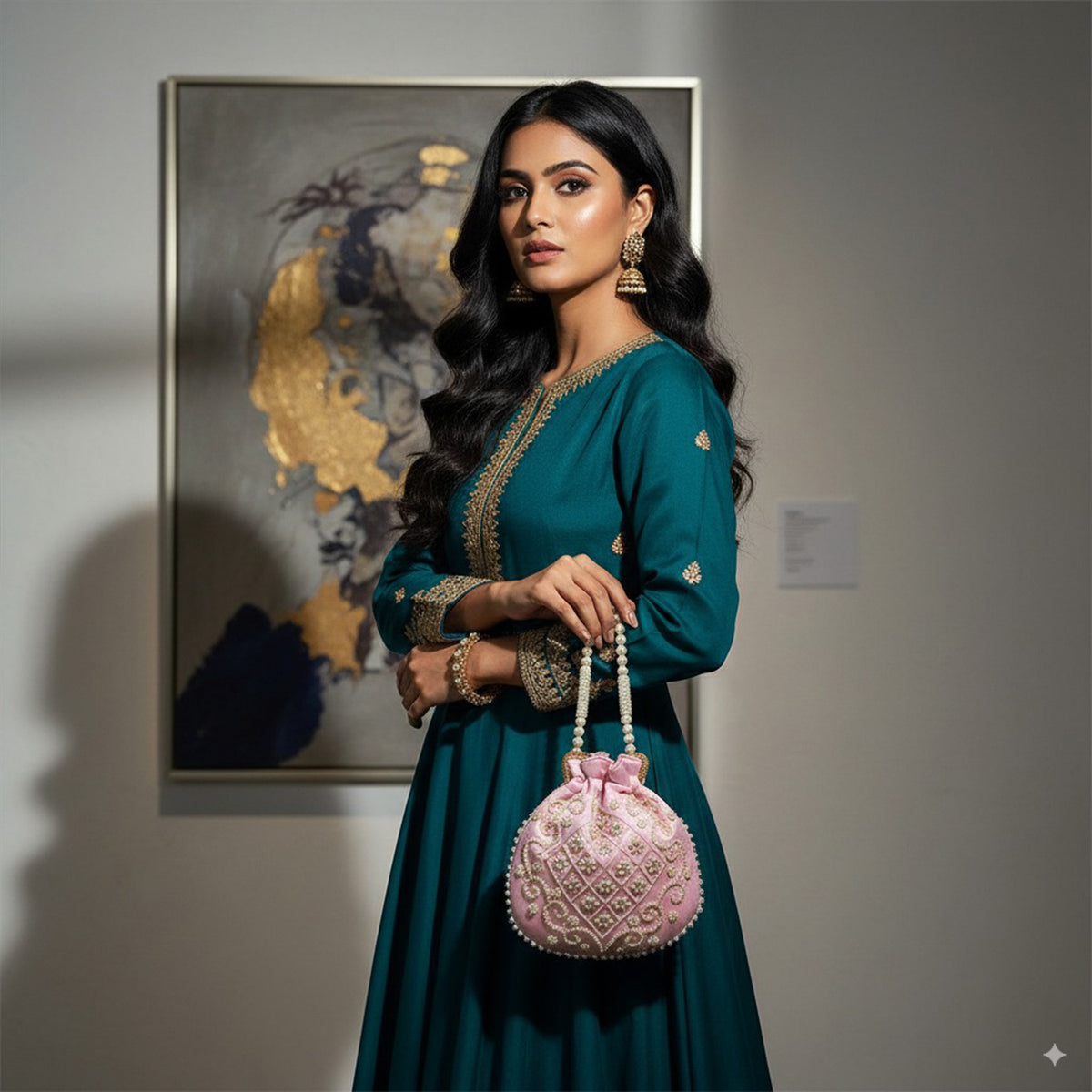 Pearl-Embroidered Potli Bag – A Timeless Ethnic Charm