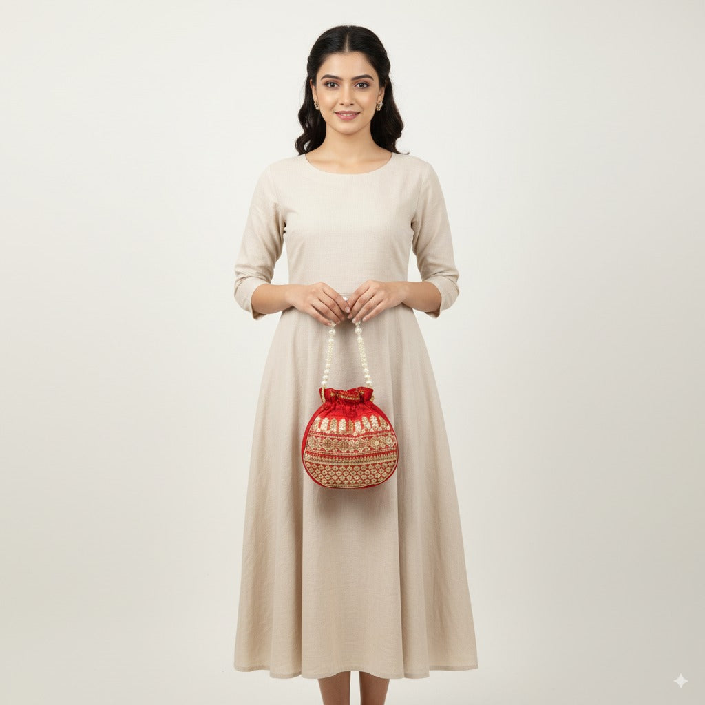 Handcrafted Embroidered Potli Bag – Regal Elegance - Red