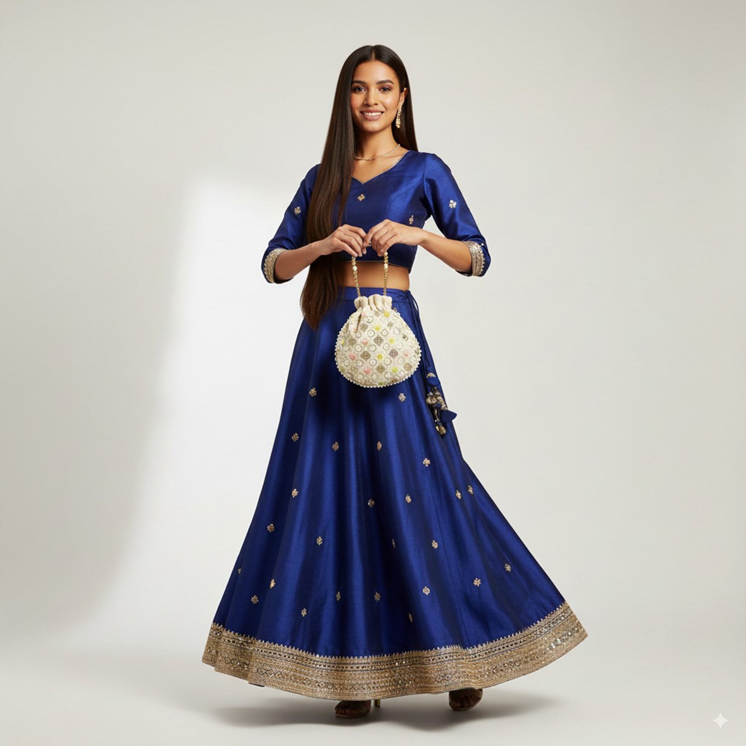 Elegant Potli Bag with Intricate Embroidery - White