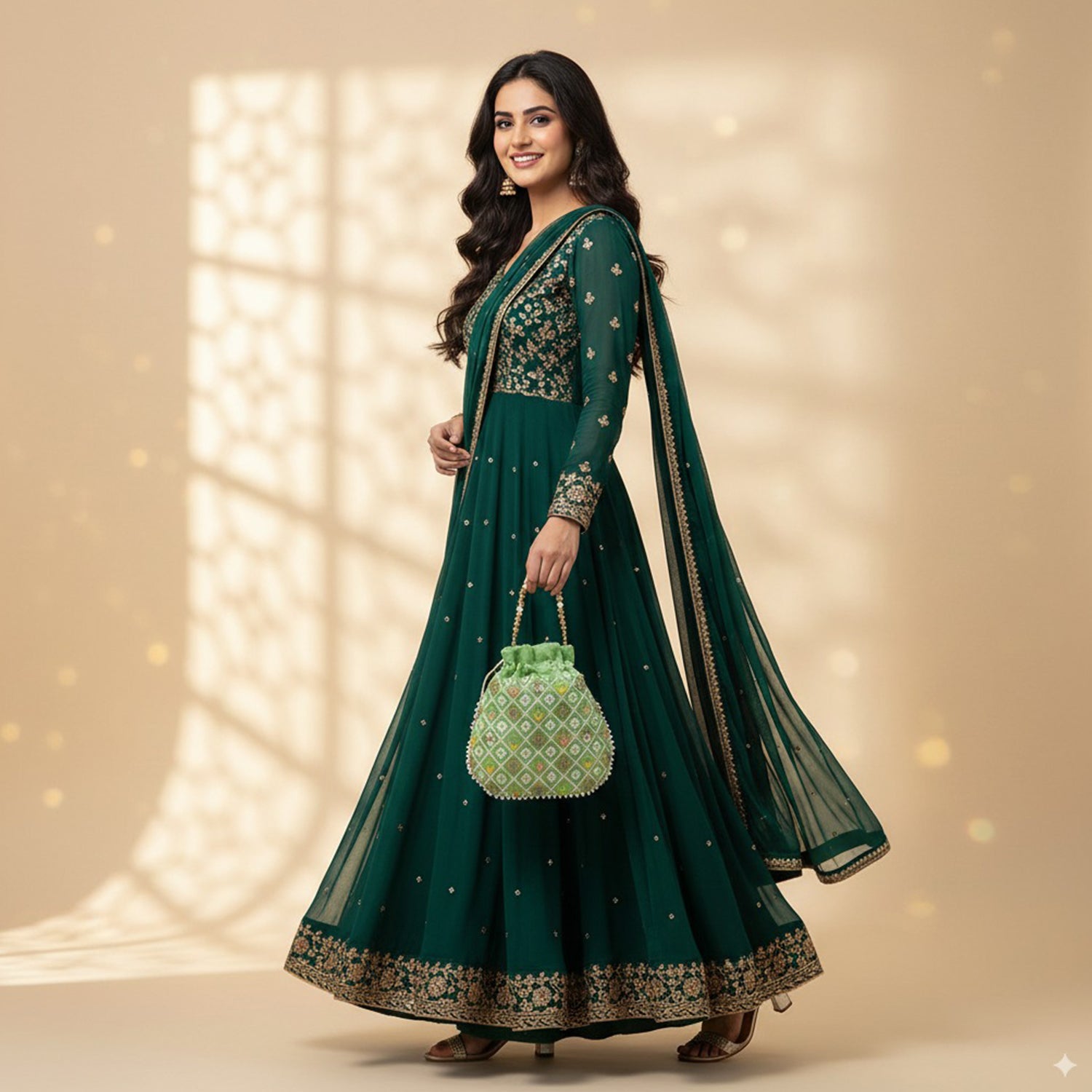 Elegant Potli Bag with Intricate Embroidery - Light Green