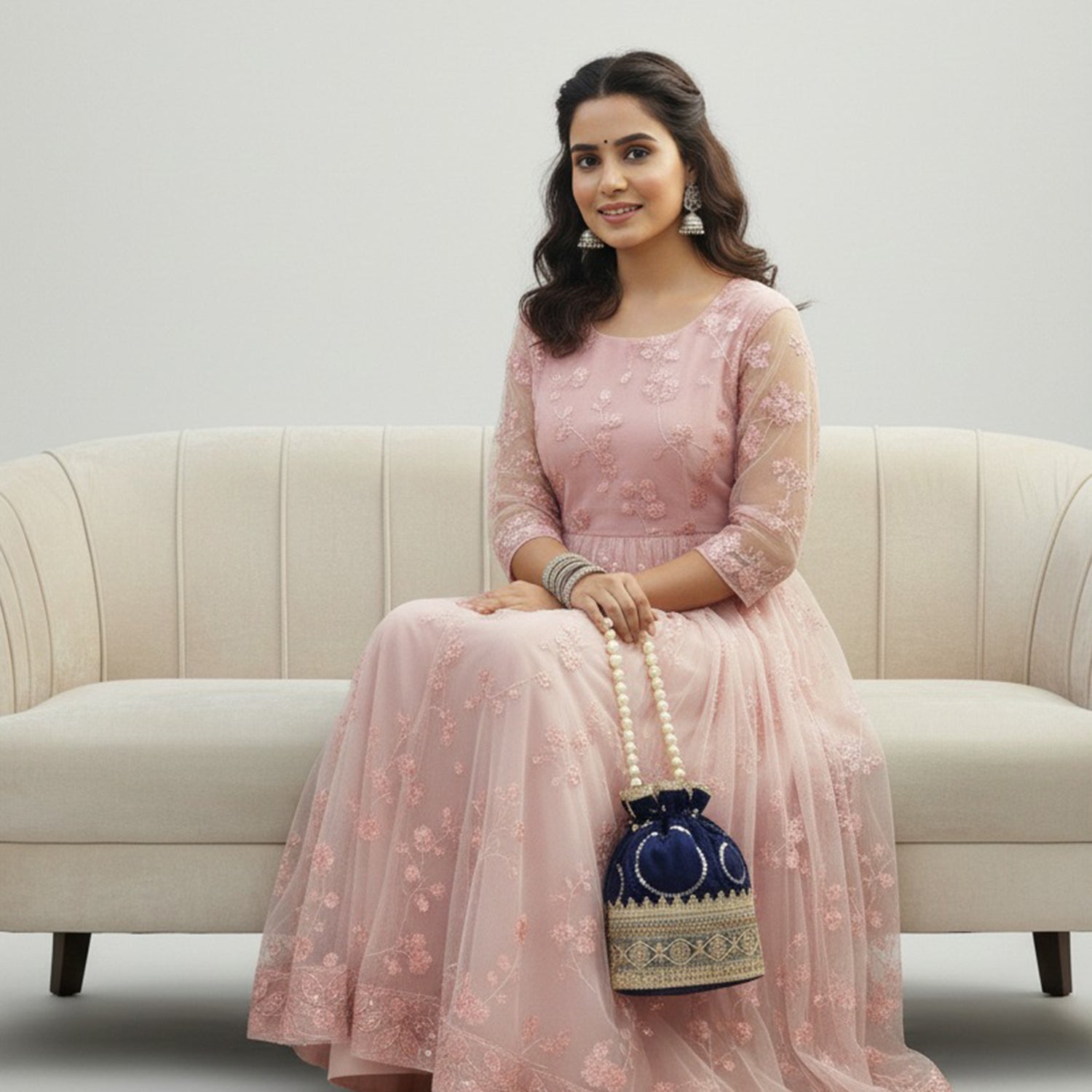 Embroidered Potli Bag – Royal Elegance - Navy Blue