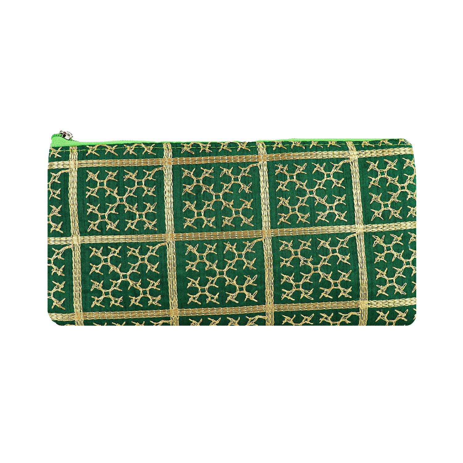 Women Embroidered Zipper Pouch - Green