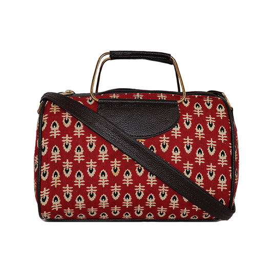 Women Red Printed Duffle Handbag with Sling Strap & Metal Handle – Travel & Everyday Stylish Bag