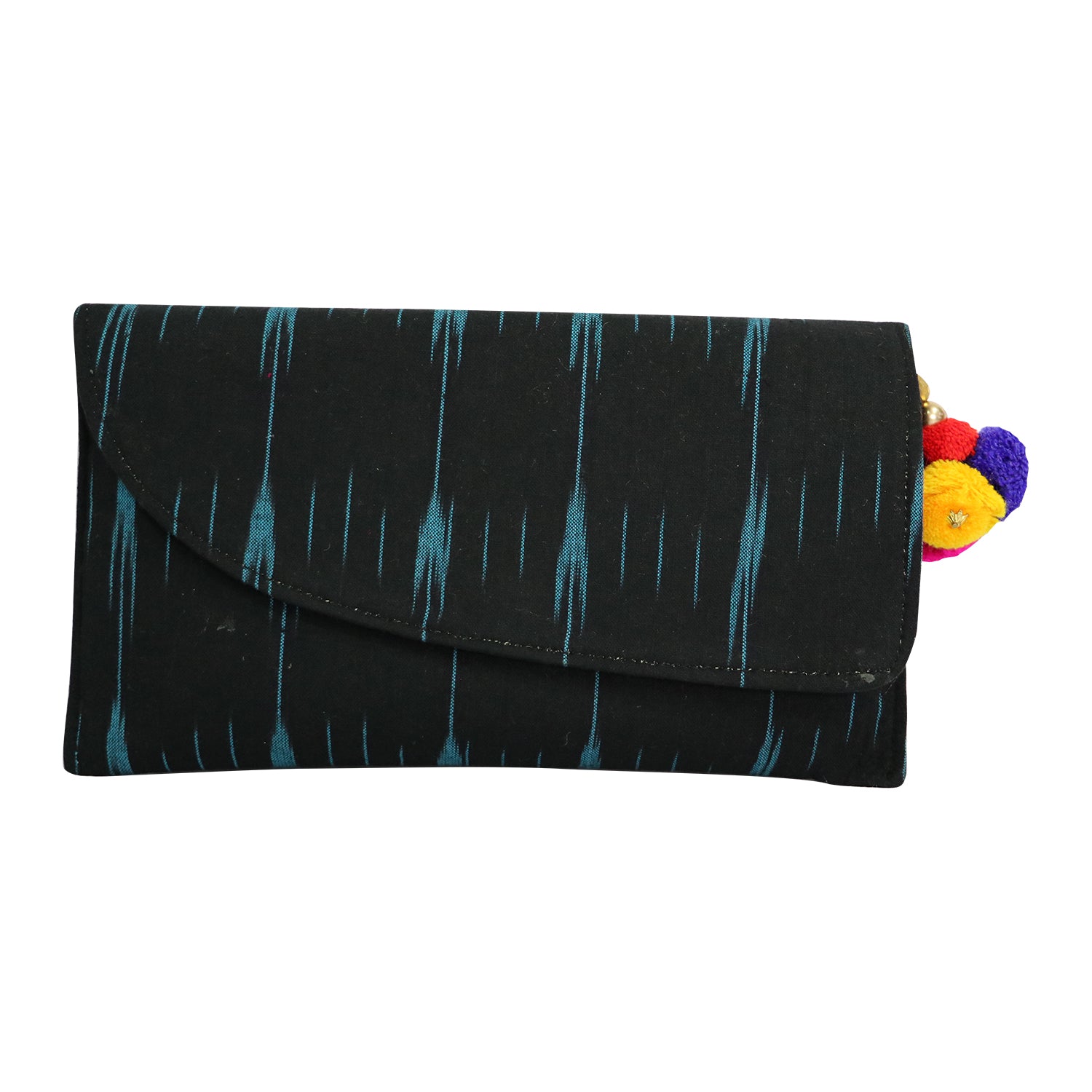 Women’s Woven Flap Clutch with Detachable Chain Strap - black blue