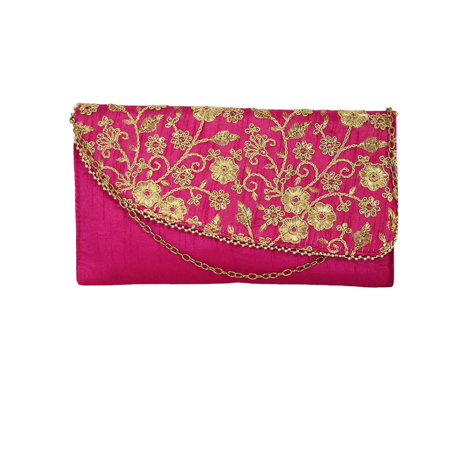 Women’s Woven Flap Clutch with Detachable Chain Strap - Pink