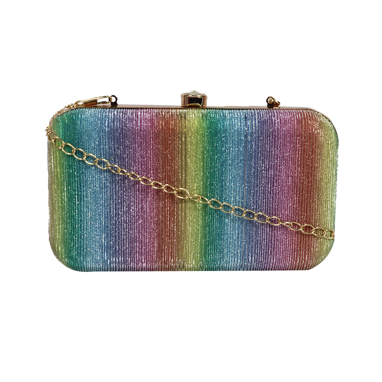 Women’s Rainbow Metallic Box Clutch with Gold Frame - multiColor