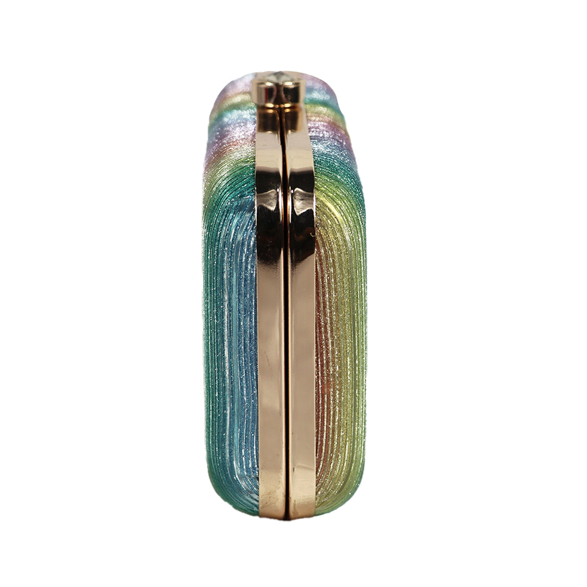 Women’s Rainbow Metallic Box Clutch with Gold Frame