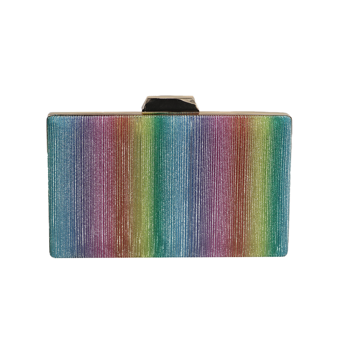 Women’s Rainbow Metallic Box Clutch with Gold Frame
