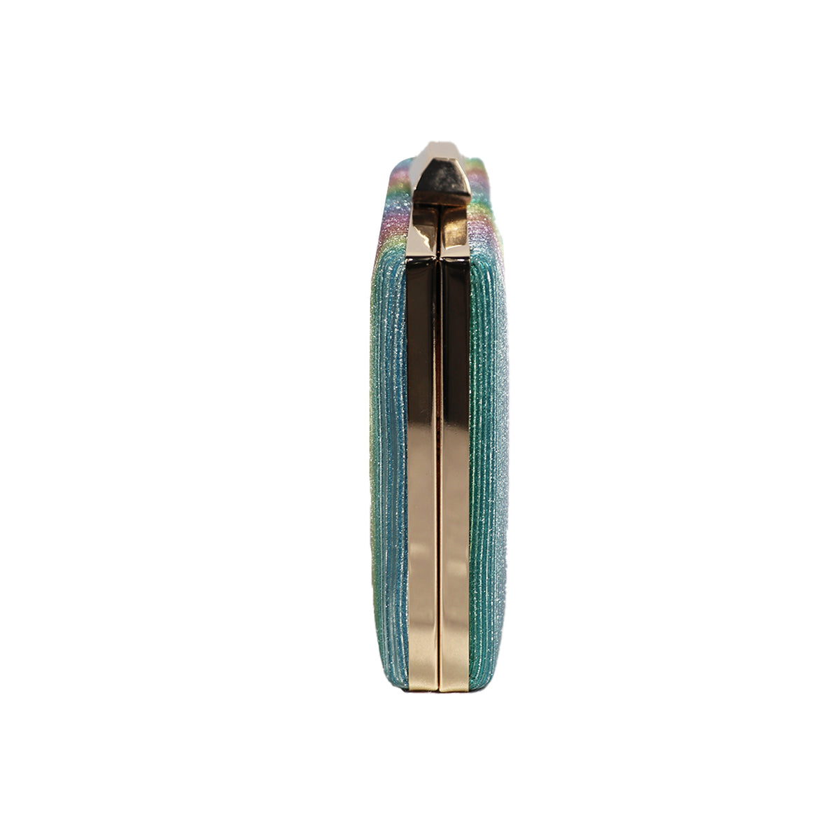 Women’s Rainbow Metallic Box Clutch with Gold Frame