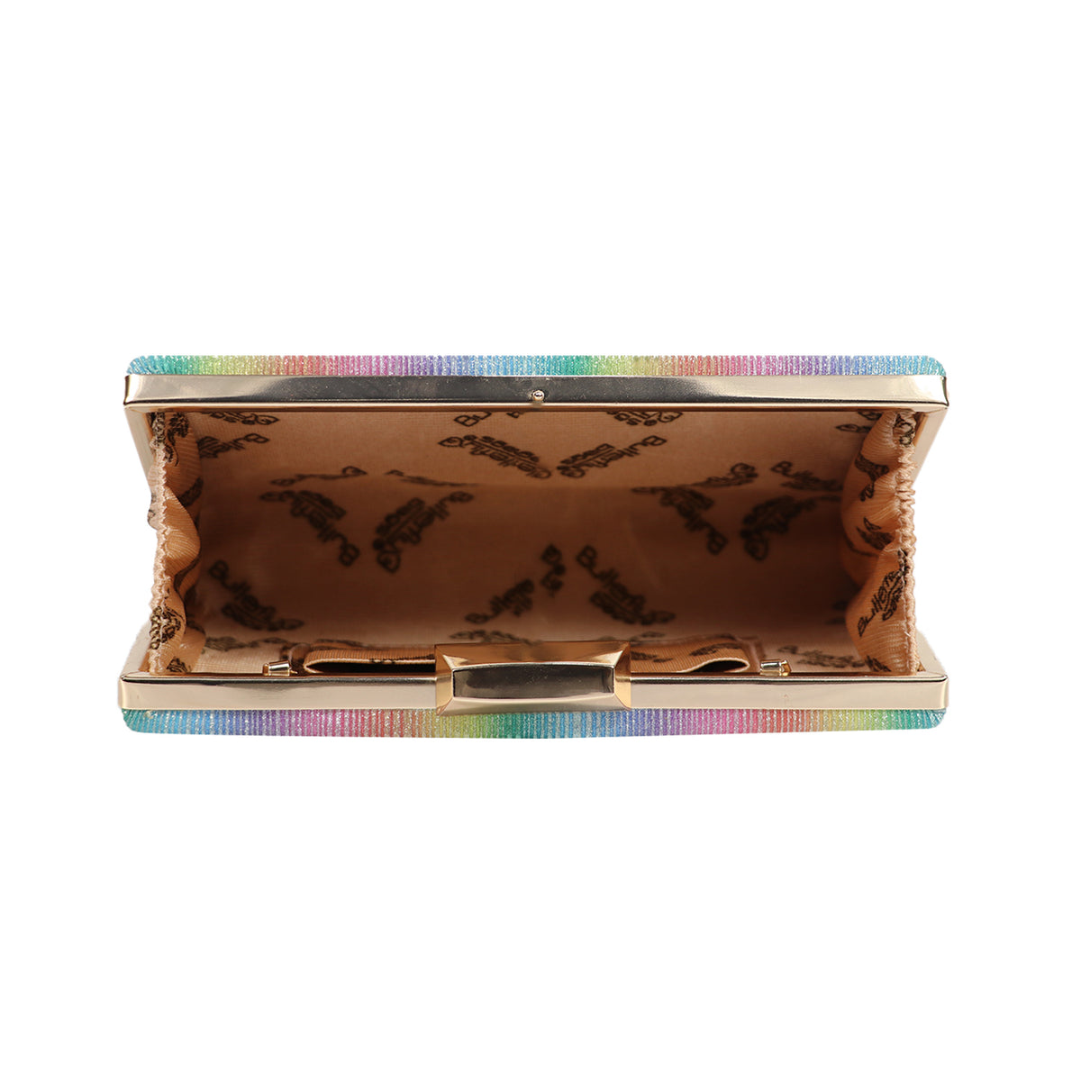 Women’s Rainbow Metallic Box Clutch with Gold Frame