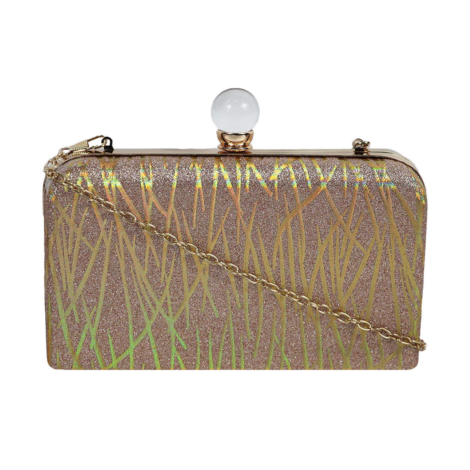 Women’s Rainbow Metallic Box Clutch with Gold Frame - Bronze