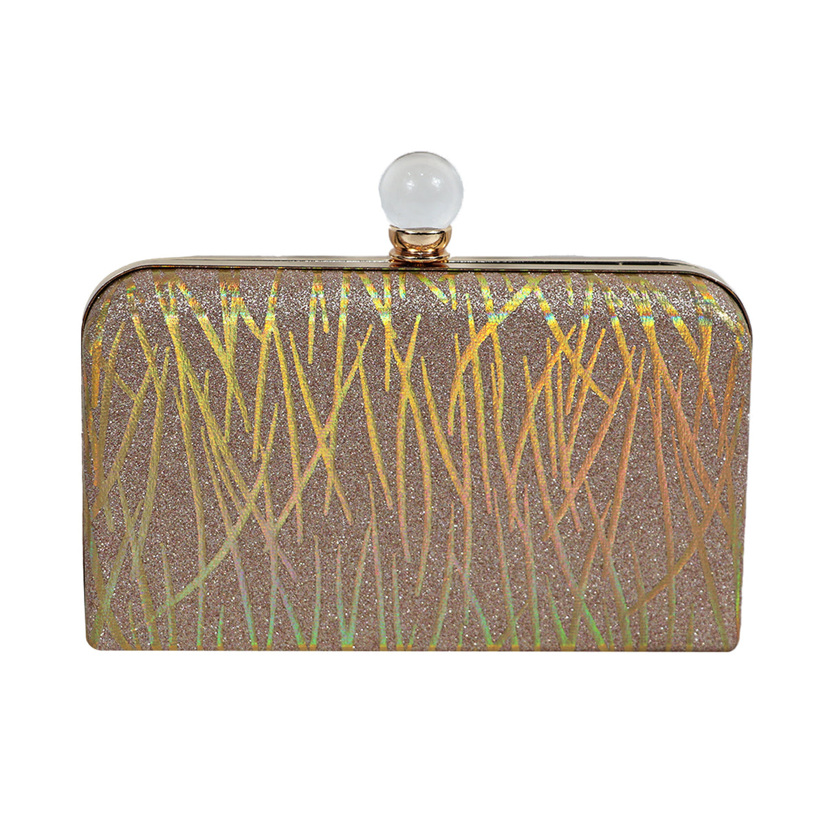 Women’s Rainbow Metallic Box Clutch with Gold Frame