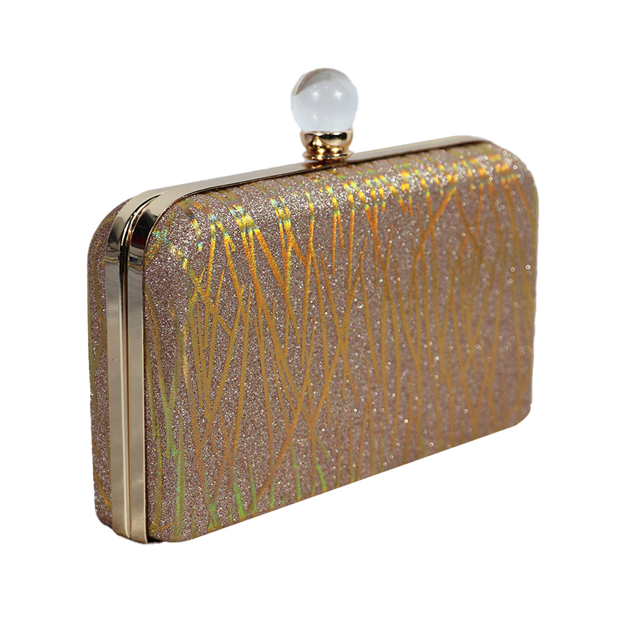 Women’s Rainbow Metallic Box Clutch with Gold Frame