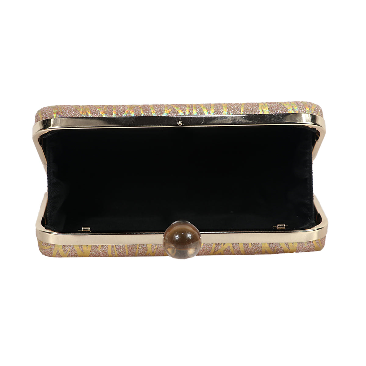 Women’s Rainbow Metallic Box Clutch with Gold Frame