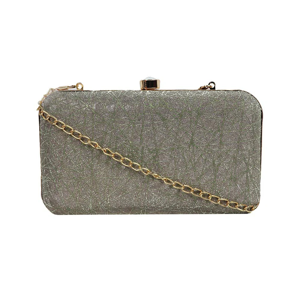 Women’s Rainbow Metallic Box Clutch with Gold Frame - Silver