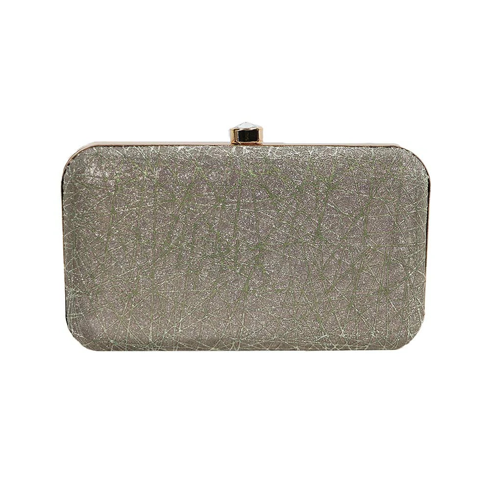 Women’s Rainbow Metallic Box Clutch with Gold Frame