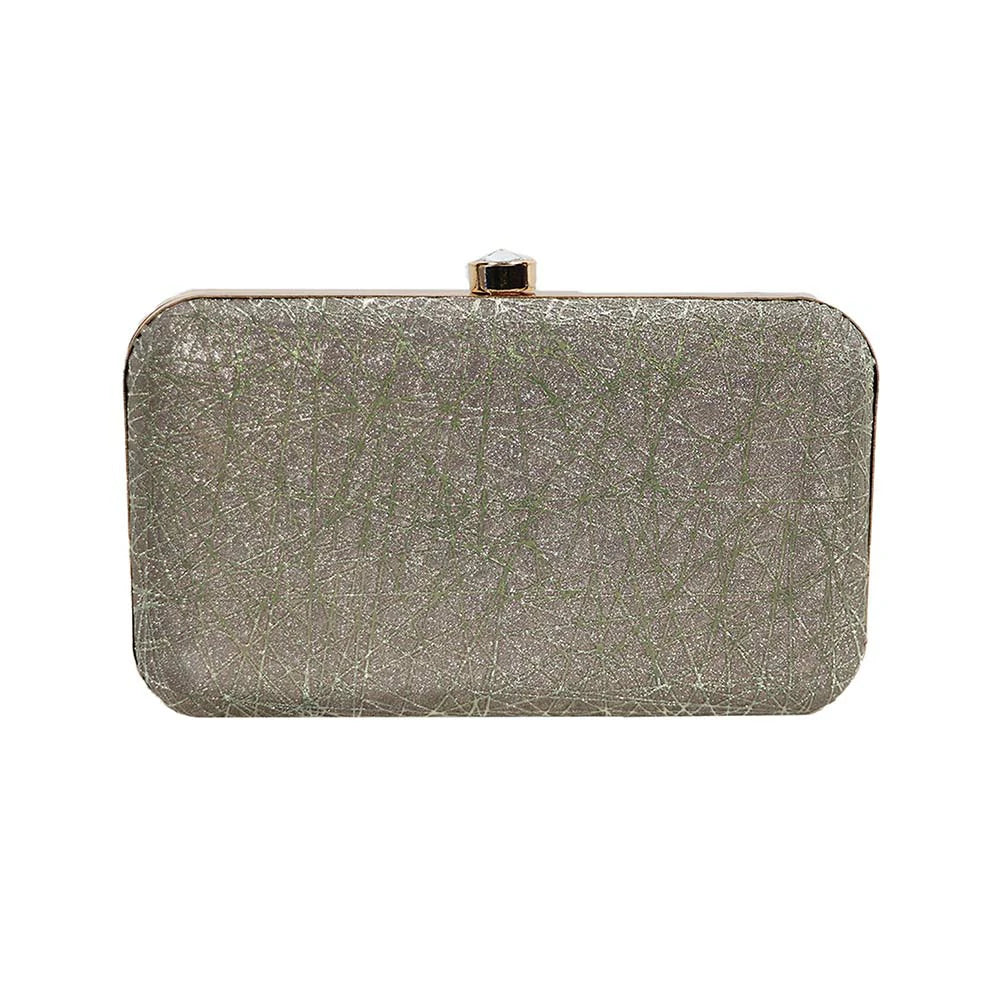 Women’s Rainbow Metallic Box Clutch with Gold Frame