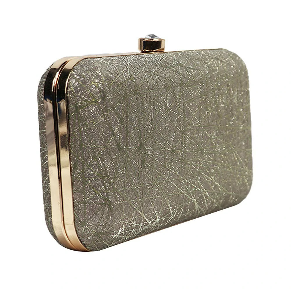 Women’s Rainbow Metallic Box Clutch with Gold Frame
