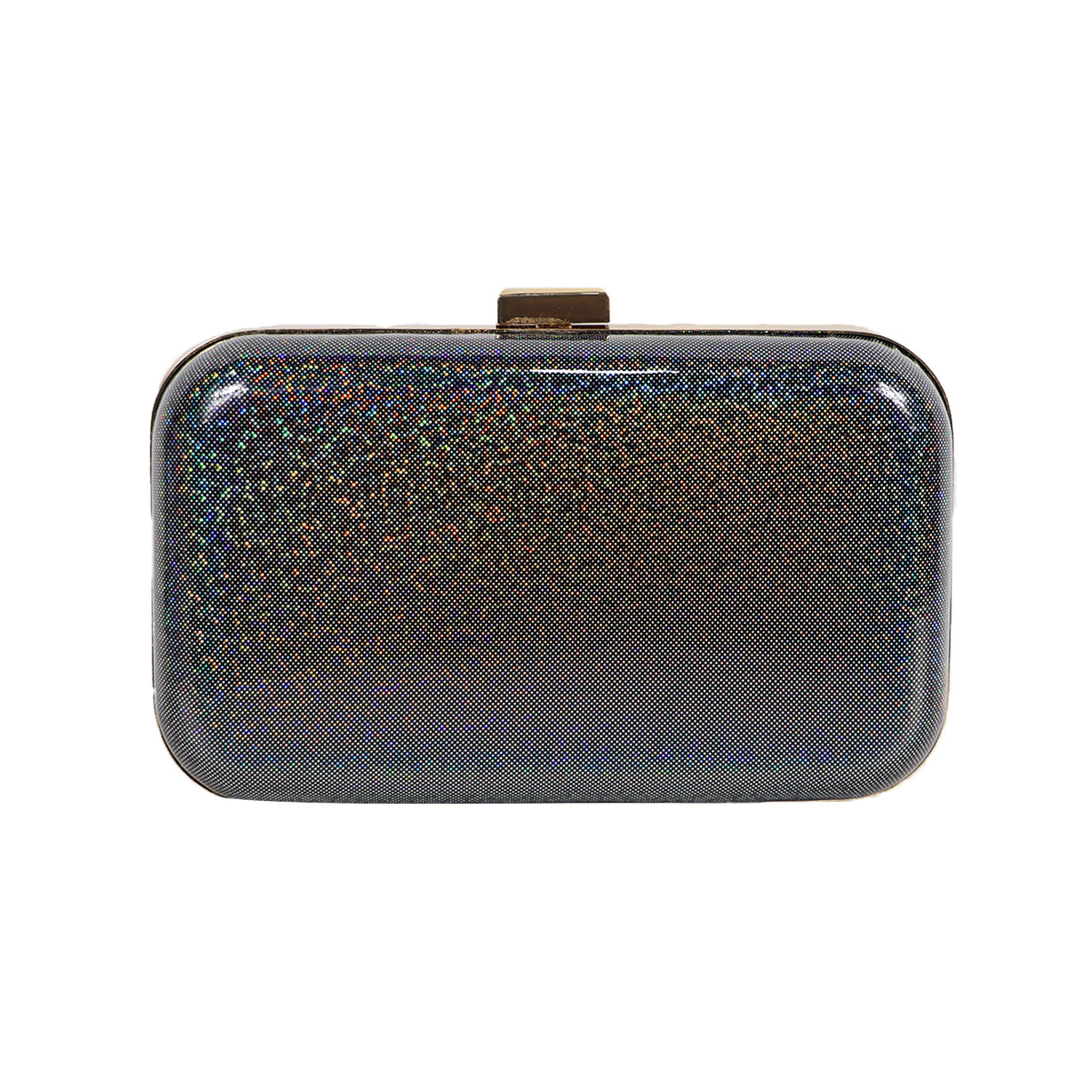 Women’s Rainbow Metallic Box Clutch with Gold Frame