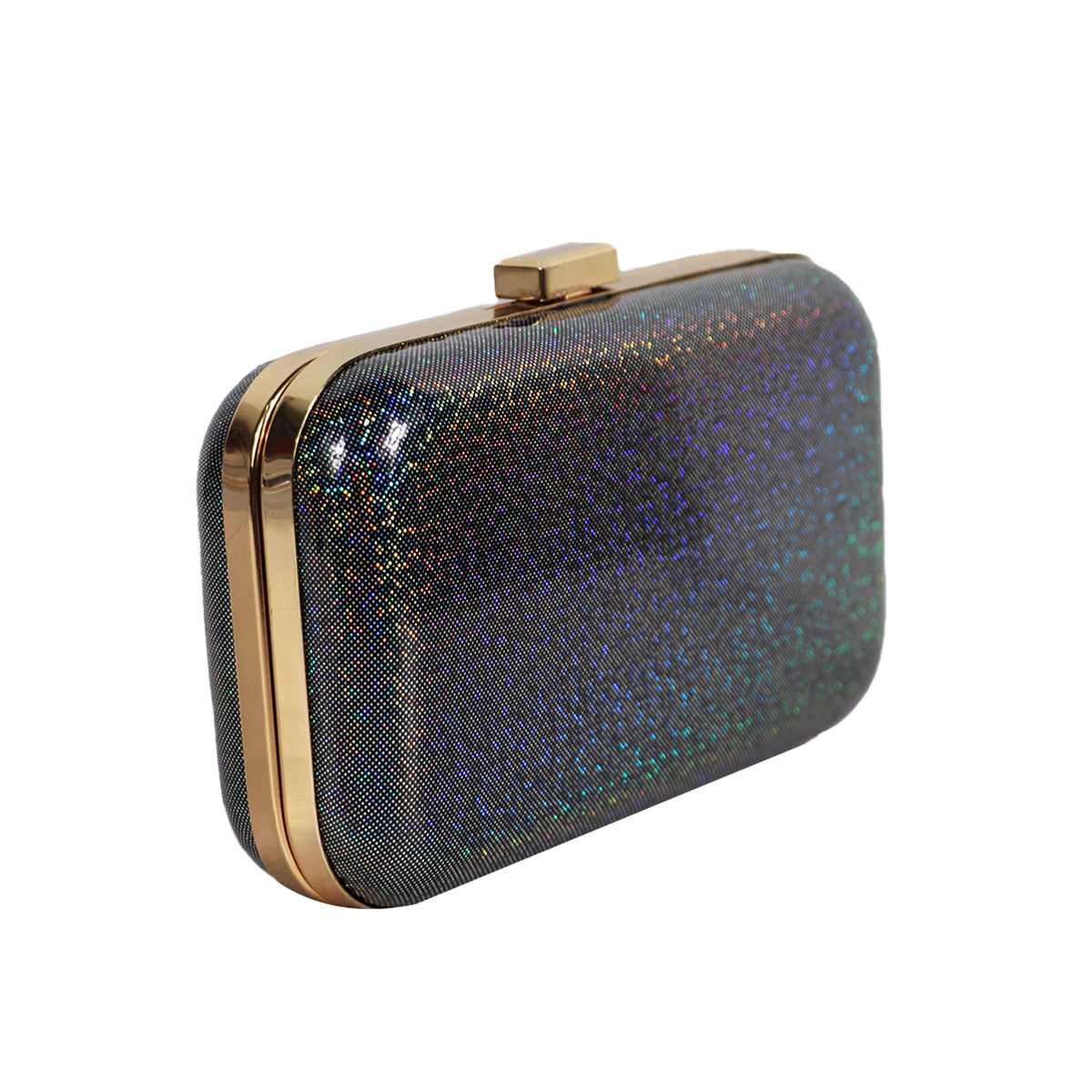 Women’s Rainbow Metallic Box Clutch with Gold Frame